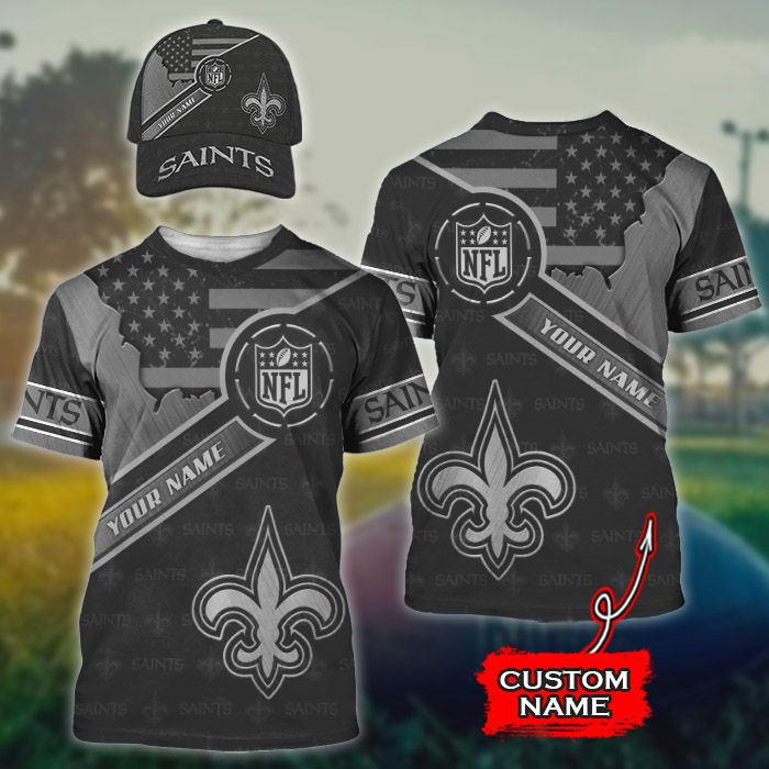 M7 NFL New Orleans Saints Custom Name 3D Shirt And Cap Combo 01